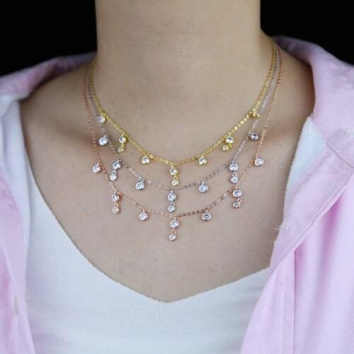 2021 Chic fine 925 sterling silver necklace multi layers bling 5a cubic zircons choker jewelry for women charm chain necklace