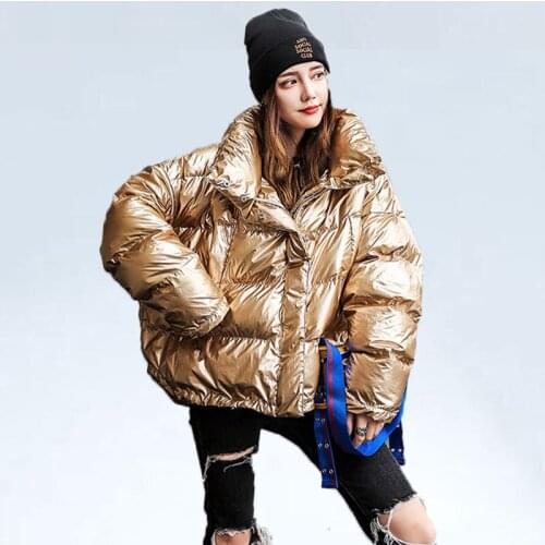 Winter Short Jacket Warm Parkas Shiny gold Jacket Coats Hip Hop Thick Parka Fashion Casual Patchwork Ladies Down Cotton Jackets