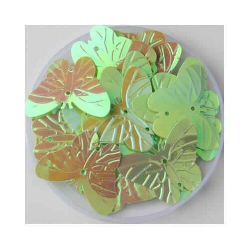 260pcs Large Butterfly Sequins 22*30mm PVC Flat Paillette Decoration With 2 Holes Sewing,Women/Kids Garment Green AB
