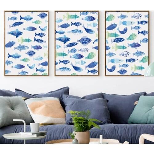 3pcs Canvas Painting Poster Fresh Water Blue Fish School Wall Art Canvas Painting Print Picture Home Decoration For Living