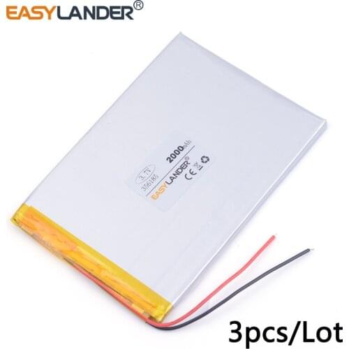 3pcs /Lot 3.7v lithium Li ion polymer rechargeable battery 356185 2000mAh For Mp3 GPS PSP phone PAD MID DVD Power bank