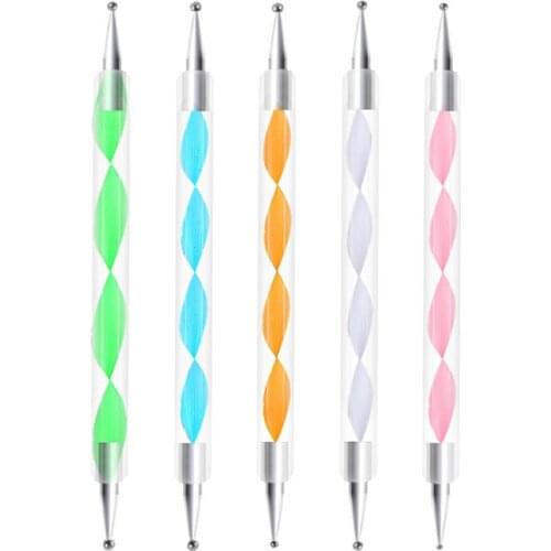 5Pcs Nail Art Dotting Pen Acrylic Handle Rhinestone Crystal 2 Way Brush Salon Decoration Manicure UV Gel Painting Tools Kit