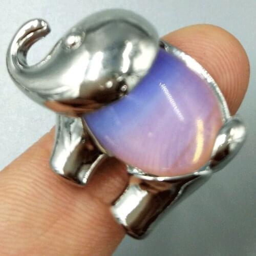 Free Shipping Women Fashion Jewelry Opal Opalite Elephant Women Men Bead Ring 6.5~12" US Adjust C5255