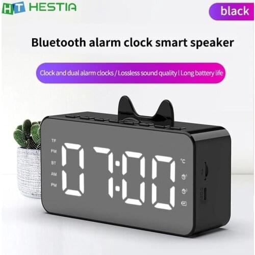 Wireless bluetooth alarm clock, smart dog, high-fidelity audio, FM support 32GB TF card, hands-free temperature display speaker