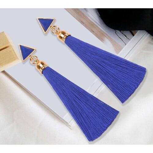 Bohemia Long Tassel Drop Earrings For Women Daily Fashion Jewelry Decoration Geometric Earrings White Red Blue Black 4 Colors