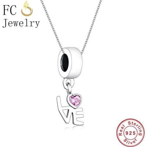 FC Jewelry 925 Sterling Silver Letter Alphabet Love Zircon Crystal Statement Pendant Necklace Women Boho Choker Collar Mom Chain