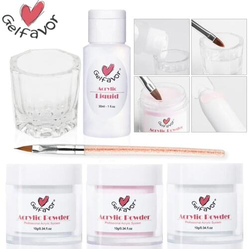 GELFAVOR 6/4/3/2/1 Pcs Crystal Acrylic Powder Set For Nail Art Gel Extension Design Manicure Tools 30ML Acrylic Powder Liquid