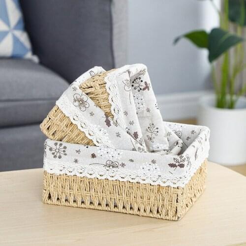 HGHO 3 Sizes/Set Handmade Straw Storage Baskets Household Items Snacks Fruit Debris Cosmetic Laundry Finishing Storage Basket