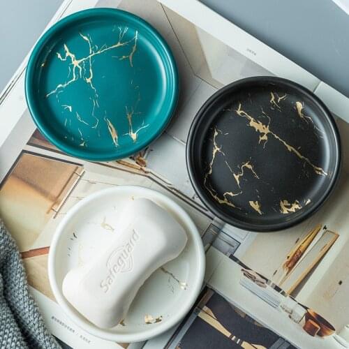 Mini Round Soap Dish Marble Pattern Ceramic Storage Tray Body Face Soap Holder Container Bathroom Accessories