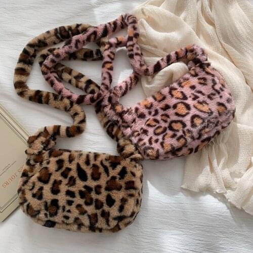 Fashion Female Cross-Body Bag, Women Leopard Shoulder Bag , Soft Plush Square Pocket Soft Spring Winter Decorative Pack