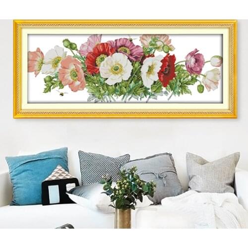 Joy Sunday Beautiful poppy flowers cross stitch package plant 14ct 11ct people kit DIY DMC embroidery Needlework Home Decor gift