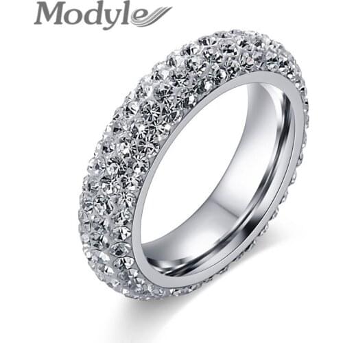 Modyle New Fashion Crystal Rings For Women Multicolor Rhinestone Stainless Steel Wedding Female Ring Jewelry