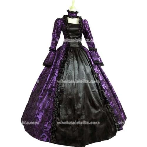 Wholesalelolita ball gown 18th Century Purple Print and Black Style Marie Antoinette Gothic Ball Gown Club Dress