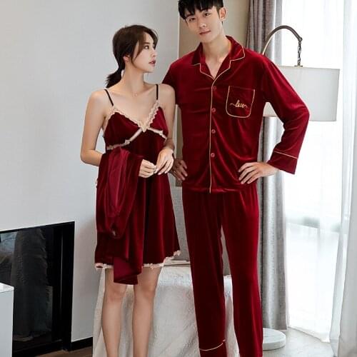 Sexy Velour Women Robe Sets Men Top Trousers Pajama Suit Wedding Morning Gown Home Service Gold Velvet Couple Pyjamas