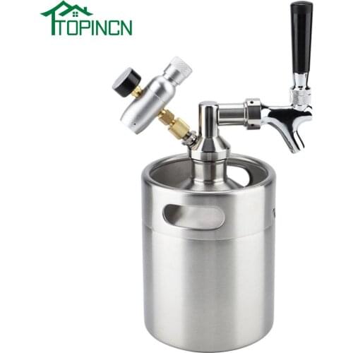 TOPINCN 2L Mini Stainless Steel Beer Keg With Faucet Pressurized Home Brewing Craft Beer Dispenser Growler Mini Beer Keg System