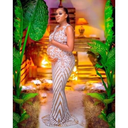 Maternity Pregnant Mermaid Prom Dress Photoshoot Dresses Sweep Train Sequined Evening Gown Photo Shoot Pregnancy Clothes