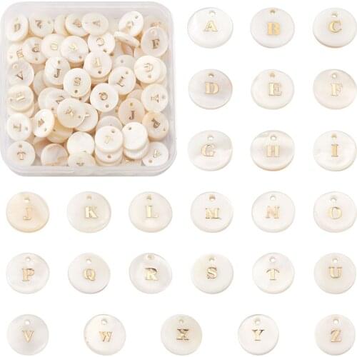 1 Box Pandahall Letter A~Z Freshwater Shell Charms with Metal Blocking Letter Components for DIY Jewelry Earring Bracelet Making