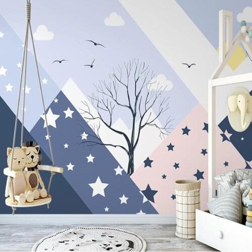 Custom Mural Wallpaper 3D Nordic INS Modern Hand-painted Minimalist Mountain Peak Childrens Room Background Wall Painting Decor