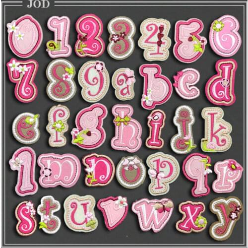 Pink ABC Number Letter Patch for Children Name Clothes Iron on Patches for Clothing Applique children Kids Stickers Badges