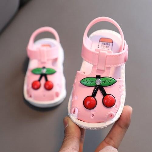 Sandals Kids Summer 2021 Cute Cherry Soft Bottom Baotou Toddler Shoes Closed Princess Girls Sandals Comfy Children for 1-4 Years