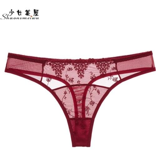 Shaonvmeiwu Sexy ladies embroidered gauze g-string panties for women underwear red benmingnian T pants transparent appeal