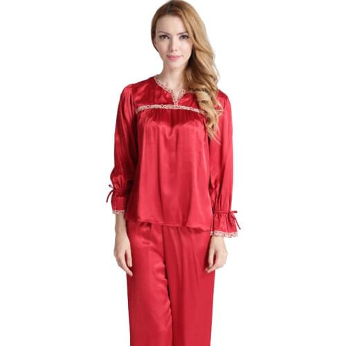 Long Sleeves Silk Pajamas for Women Pullover Silk Pajama Set Home Clothes Spring Autumn Sleepwear