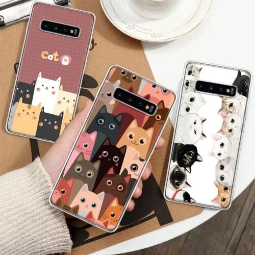 Cartoon Cute Cats Background Silicon Phone Case For Samsung Galaxy A51 A71 A70 A50 A40 A30 A20E A10S A01 A21 A6 A7 A8 A9 Plus