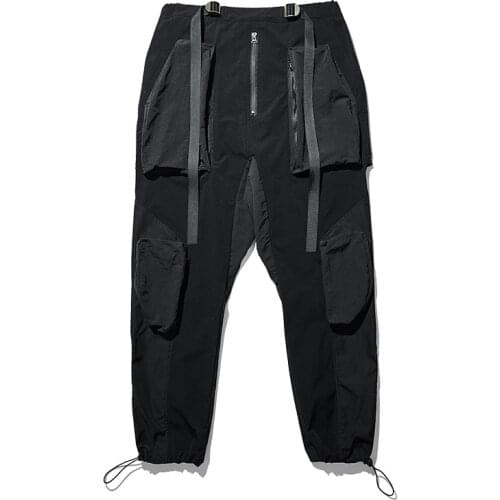PUPIL TRAVEL Mens Techwear Cargo Pants Zip Up Multiple Pockets Ninjawear Punk Joggers Japanese Streetwear