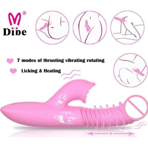 DIBE Waterproof Thrusting Heating Tongue Licking Vibrator 7 Speed Telescopic Silicone Dildo Clitoris Stimulator Adult Sex Toys