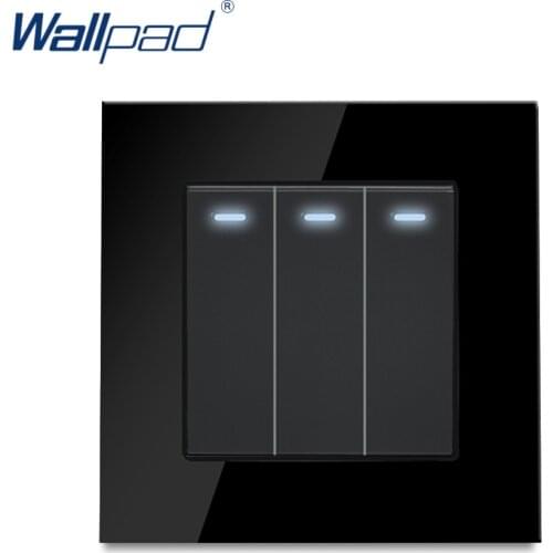 Wallpad 3 Gang 2 Way Reset Switch With LED Indicator Black Crystal Tempered Glass Panel 86*86mm AC110-250V