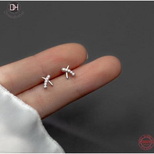 Dreamhonor 925 Sterling Silver X Shape Crystal Wedding Stud Earrings Women Gifts Ear Jewelry