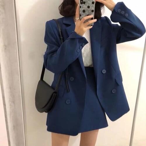 Bella Philosophy 2021 new Women Blazer Skirt 2 Pieces Set OL Skirt Suit Double Breasted Oversized Blazer Jacket office suits