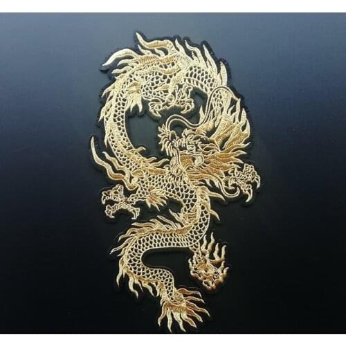 Exquisite Animal Golden Chinese Dragon Embroidery Patch Sew On Clothes Applique for DIY Clothing Accessory Patch
