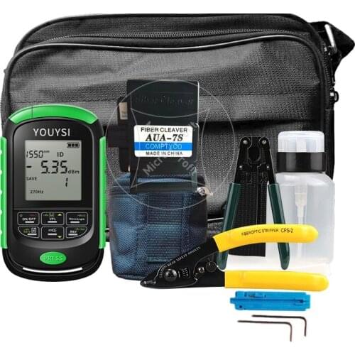 10pcs/set FTTH Fiber Optic Tool Kit with AUA-7S Fiber Cleaver -70~+10dBm Optical Power Meter Visual Fault Locator 30km toolkit