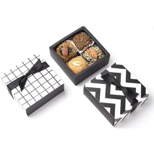 10pcs Black White Grid Wave Packaging Gift Box Baking Packaging Drawer Cake Cookie Box Wedding Party Candy Gift