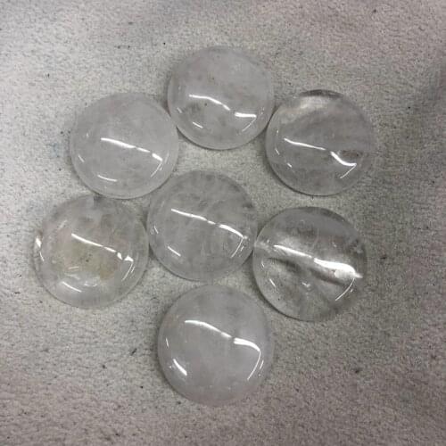 100% Natural Crack Clear Quartz Rock Crystal 25mm Round Gem Stone Jewelry Cabochon Ring Face Stone Pendant,Flat Bottom,2pcs/lot