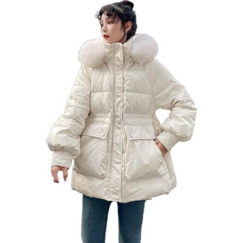 2021 Winter Large Natural Fox Fur Hooded 90% White Duck Down Coat Women Thick Warm Parkas Female Loose Snow Puffer Jackets