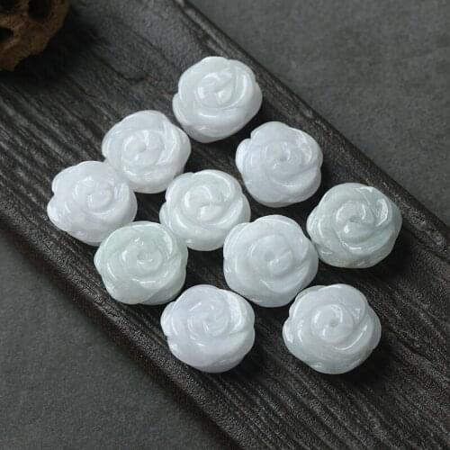 5PC Natural Jade Emerald Rose Flower Bead Accessories DIY Bangle Earrings Charm Jewellery Fashion Hand-Carved Luck Amulet