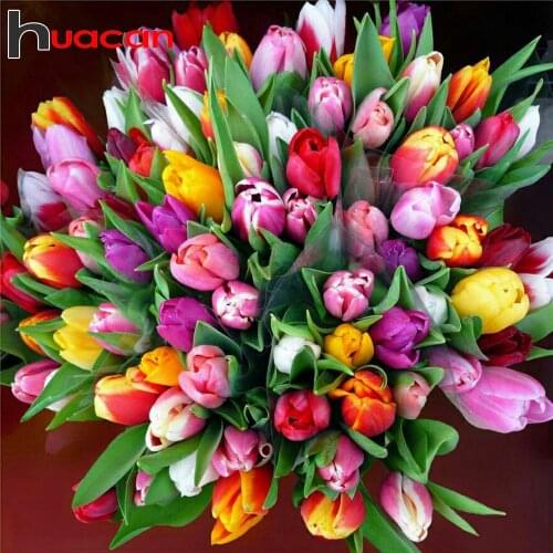 Huacan 5D Diamond Embroidery Mosaic Tulip Diamond Painting Full Square/Round Flower Bouquet DIY Wall Decoration Needlework