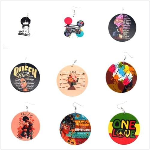 Free Shipping!Black African American Women Wooden Hoop Earrings