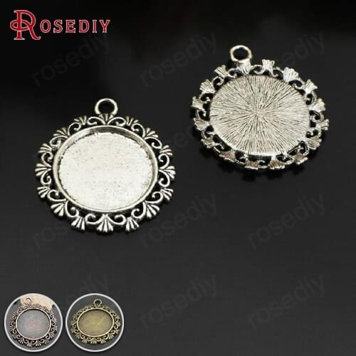C664)10 pieces Inside size:20mm Antique Silver Zinc Alloy Round Base Bezels Cabochon Beads Cameo Settings Pendants Diy Findings