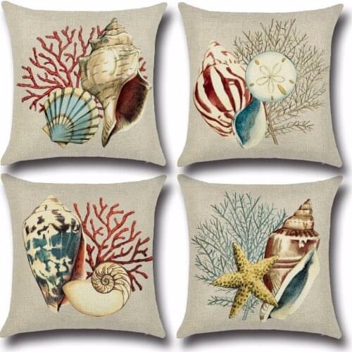 Mediterranean style baby pillowcases blue ocean pillowcase marine sailor conch octopus pillow case linen sofa cover PP33