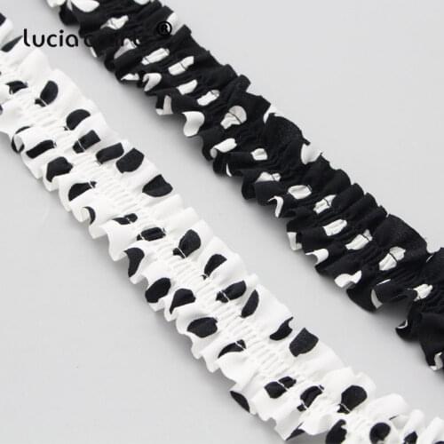 3/5Yards 25mm Black White Pleated Chiffon Ruffle Lace Trim Ribbon Collar Folded Fabric Sewing Applique DIY Dress Materials P0407