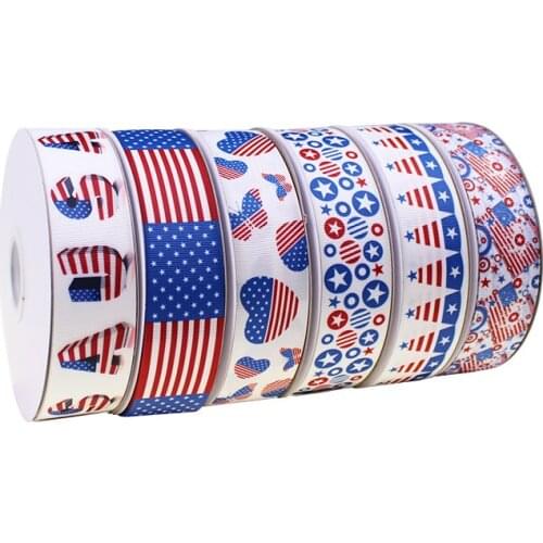 6 Designs Available!!! 38mm Heat Transfer Independence Day Printed Grosgrain Ribbon,10yards/lot