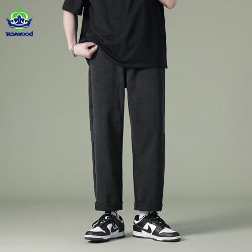 Jeans Men Loose Straight Leg Pants Cotton Casual Elastic Pant Mouth Kpop Clothes Hip Hop Blue Tying Wide Leg Long Trousers