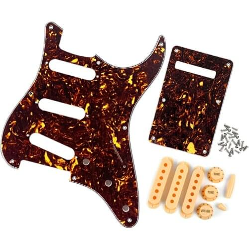 FLEOR Set of ST 8 Hole SSS Guitar Pickguard Back Plate with 50/52/52mm Pickup Covers Knobs Switch Tips Guitar Accessories