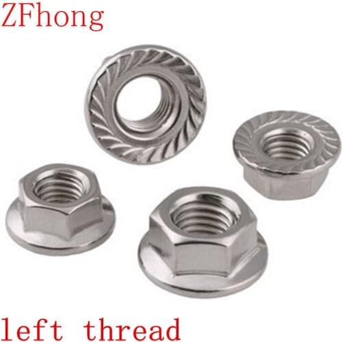 10pcs DIN6923 m5 m6 m8 m10 m12 Stainless Steel 304 left therad hex flange Nuts