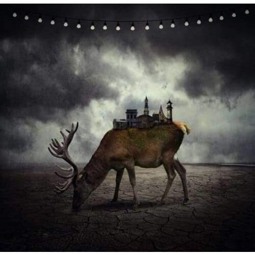 GLymg Diamond Painting Deer Atop The Giant Castle Needlework DIY Diamond Embroidery Rhinestone Kits Diamond Wall Arts Decorns