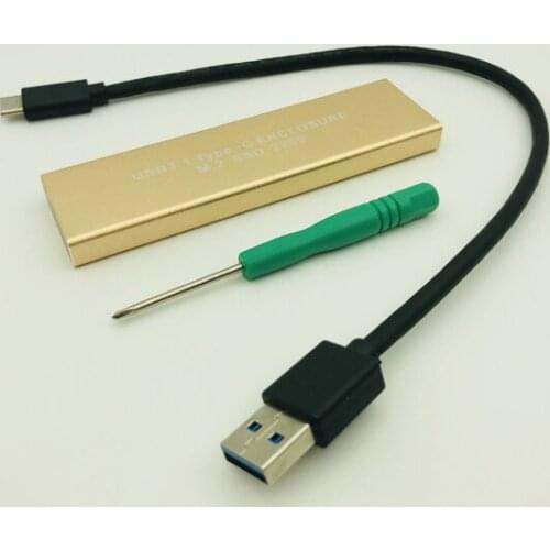 USB3.1 Type-C to NGFF M.2 SSD Enclosure USB3.1 to M2 SSD HDD Case Box for 2230 2242 2260 2280 Hard Drive Gold Aluminum HDD Caddy