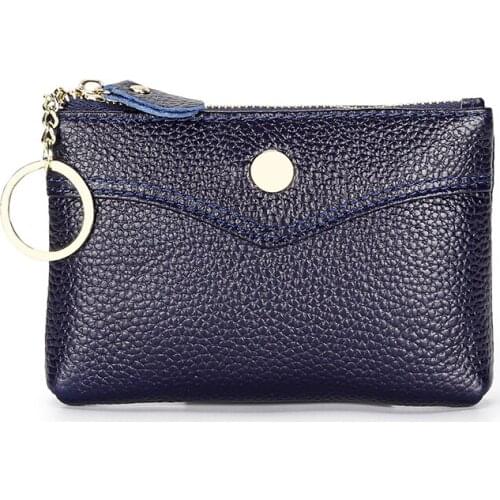 New Arrivals Cowhide Leather Coin Purse For Female Dropshipping Multi-function Ladies Zipper Pockets With Key Ring Coin Bags